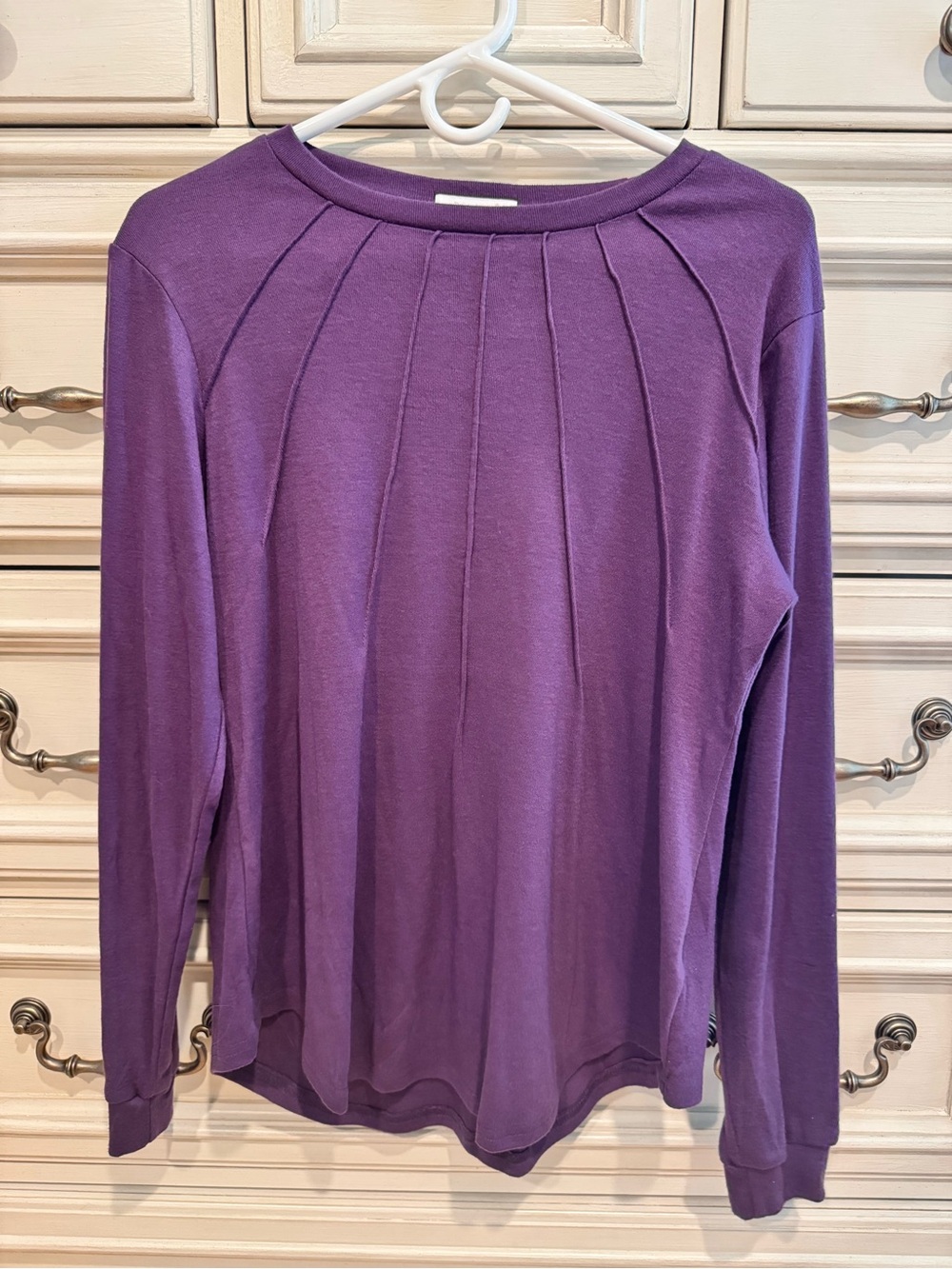 Purple Women's Long-Sleeve Pleated Yoke Top